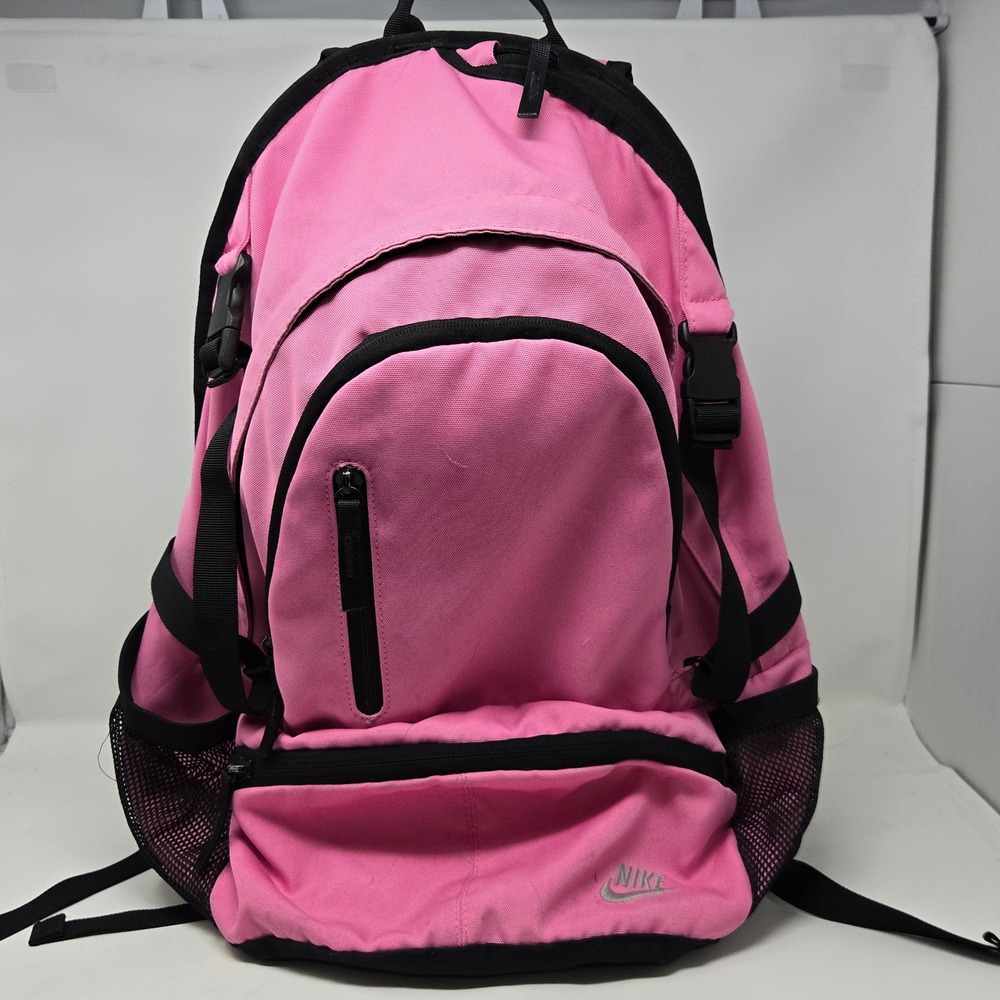 Nike Pink Black Laptop Backpack School Sports Bag with Sternum Strap